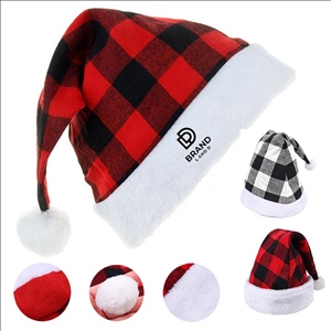 Polyester Christmas Decorations Hat Black Red Plaid Hat Winter Christmas Hat